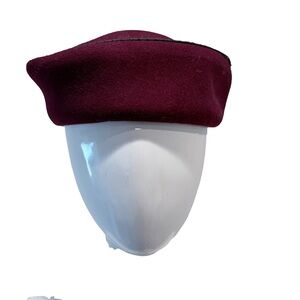 Henry Pollak Belvedere Vintage Burgundy Wool Felt Pillbox Hat 1940s 50s